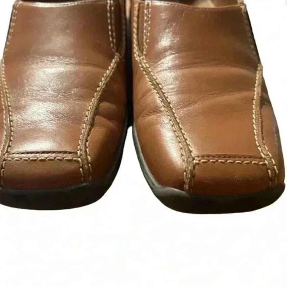 Womens Trotter Brown Leather Slip-On Loafers With Square Toe & Stitching Sz 9N - Picture 5 of 10